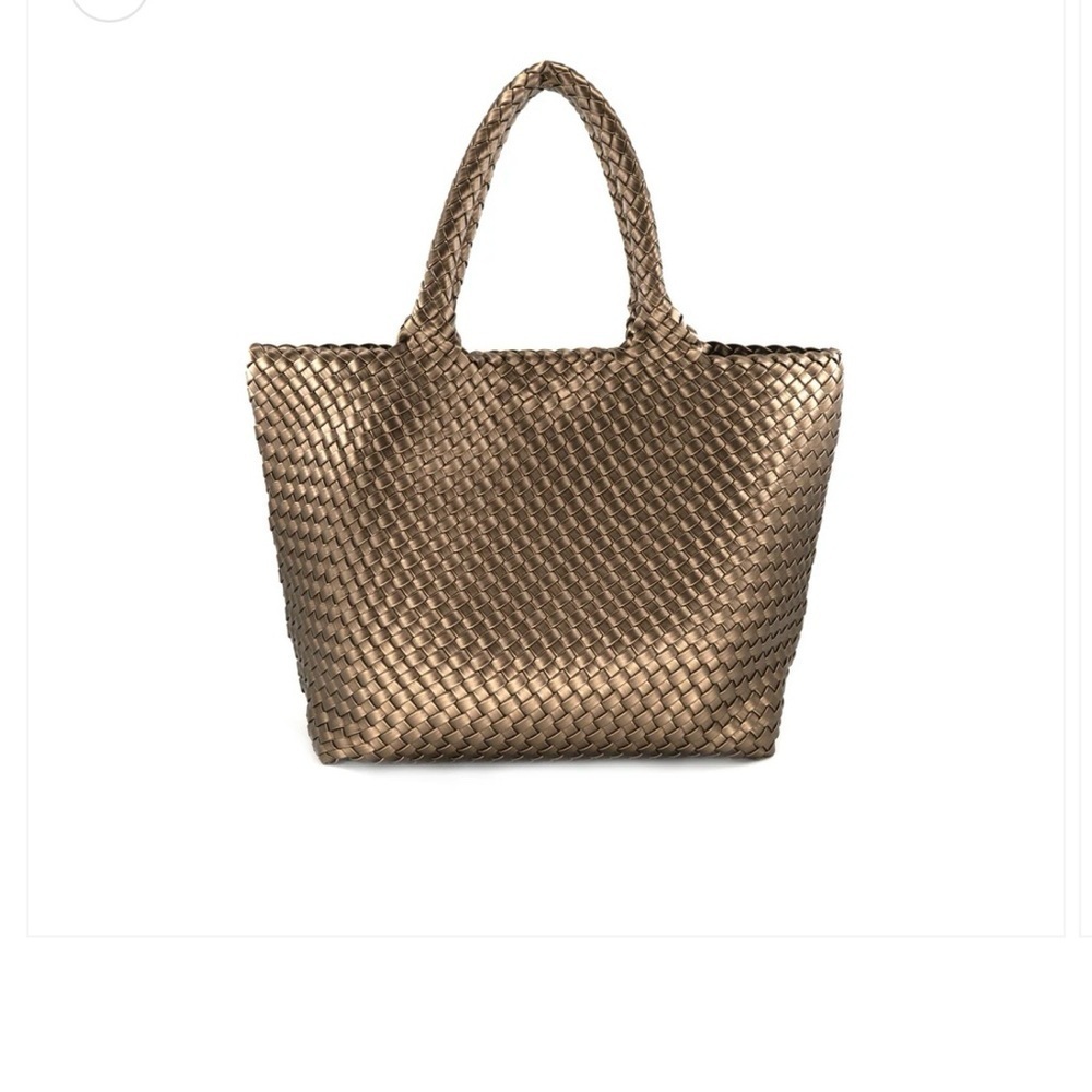 Stylish Bronze Woven Tote With Makeup Case